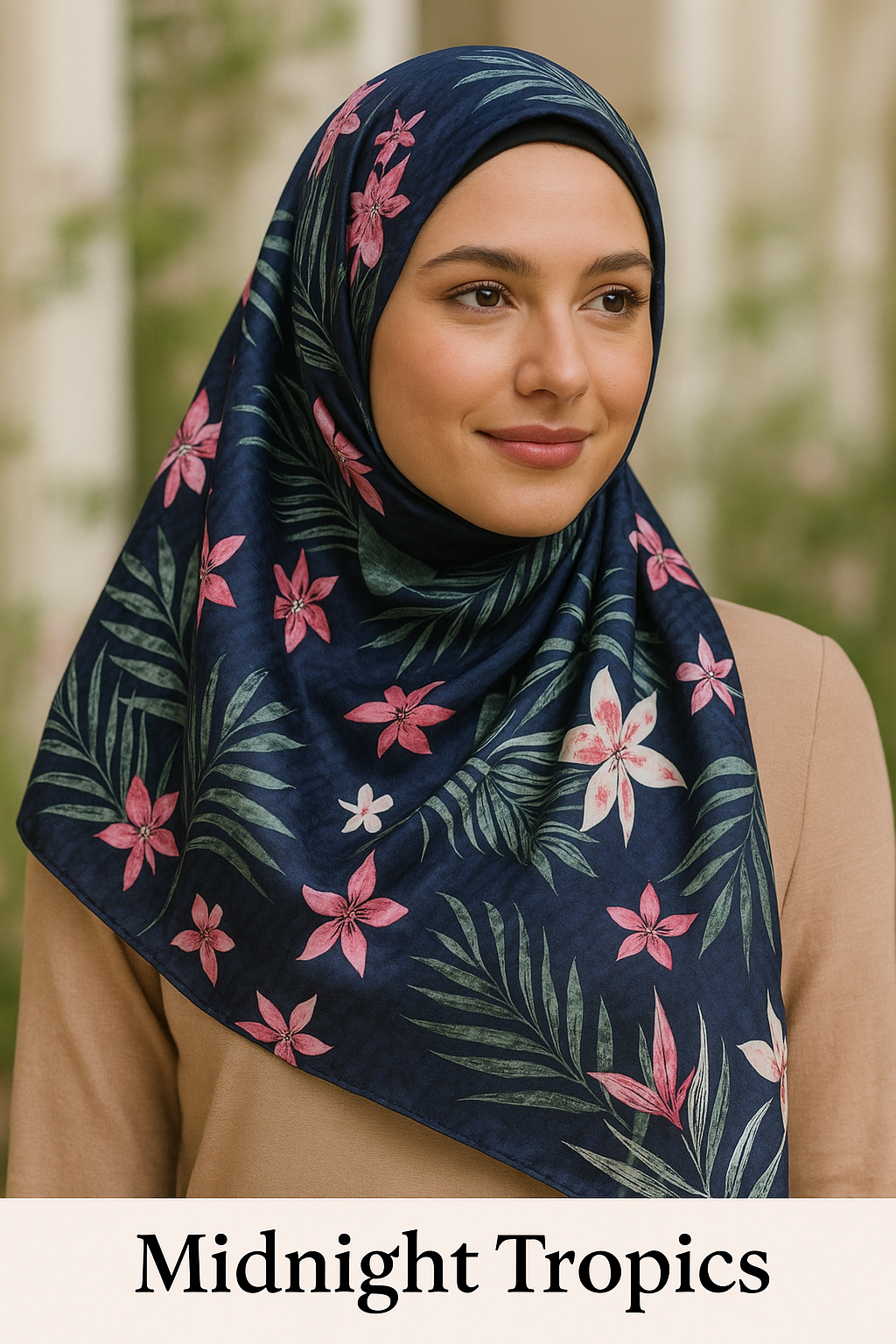Island Floral Hijab- Elegant Satin Scarf