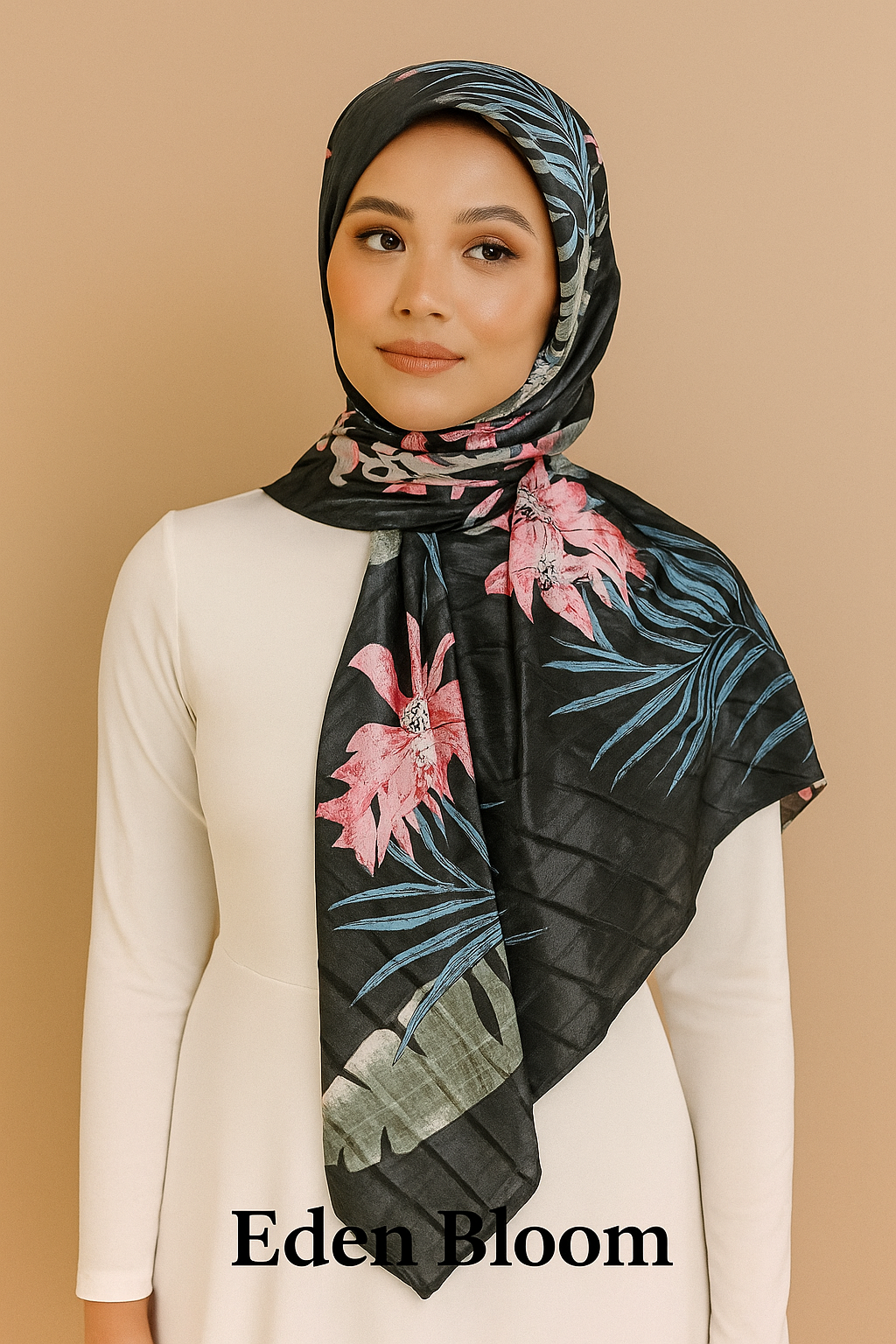 Island Floral Hijab- Elegant Satin Scarf