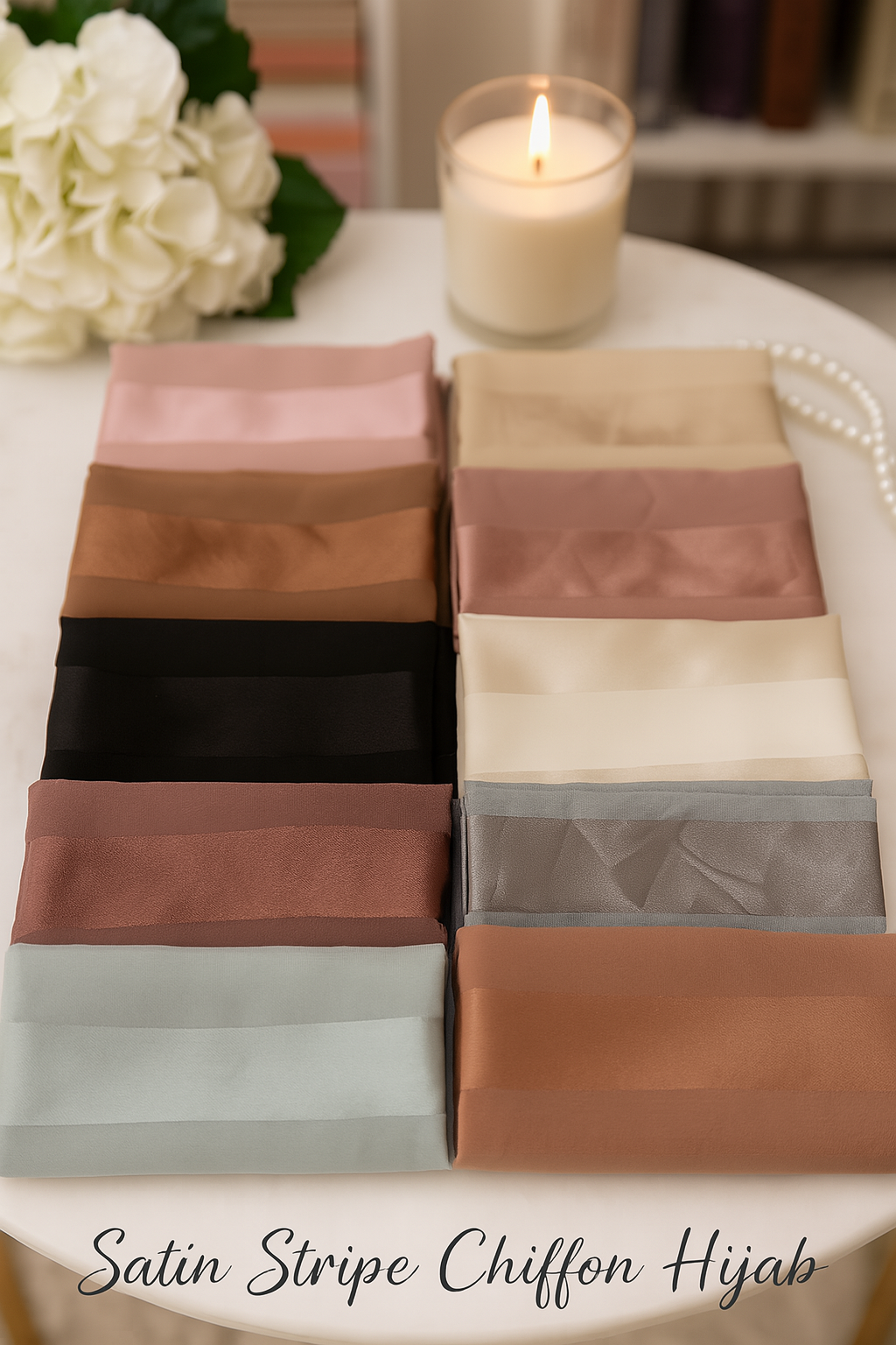 SATIN STRIPE CHIFFON HIJAB- PREMIUM COLLECTION