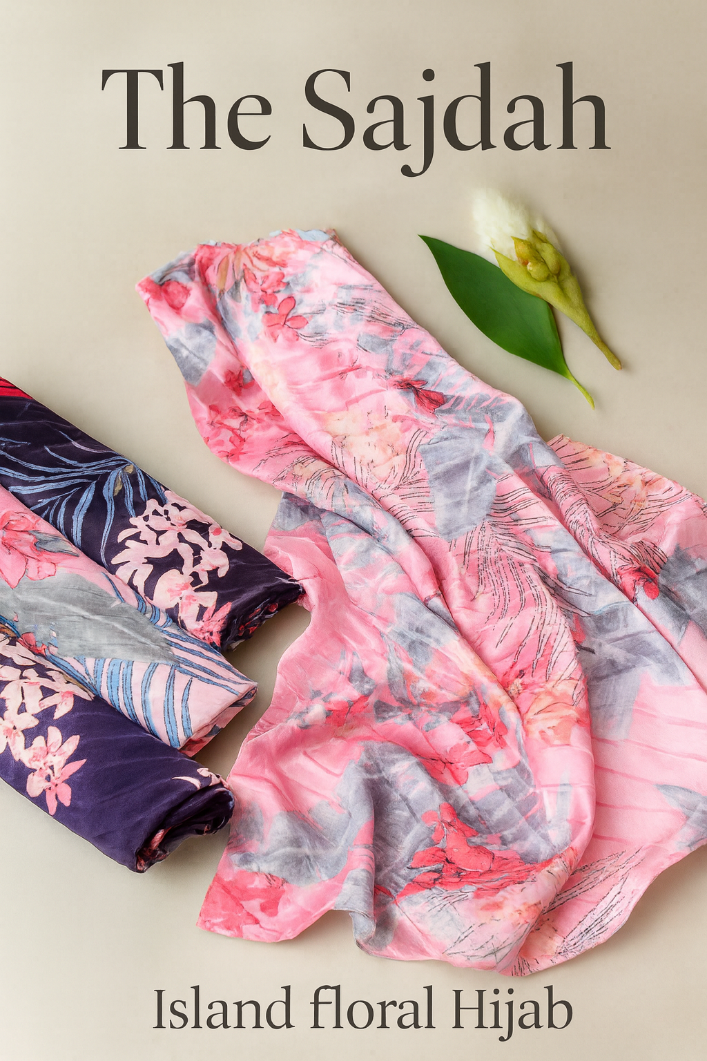 Island Floral Hijab- Elegant Satin Scarf