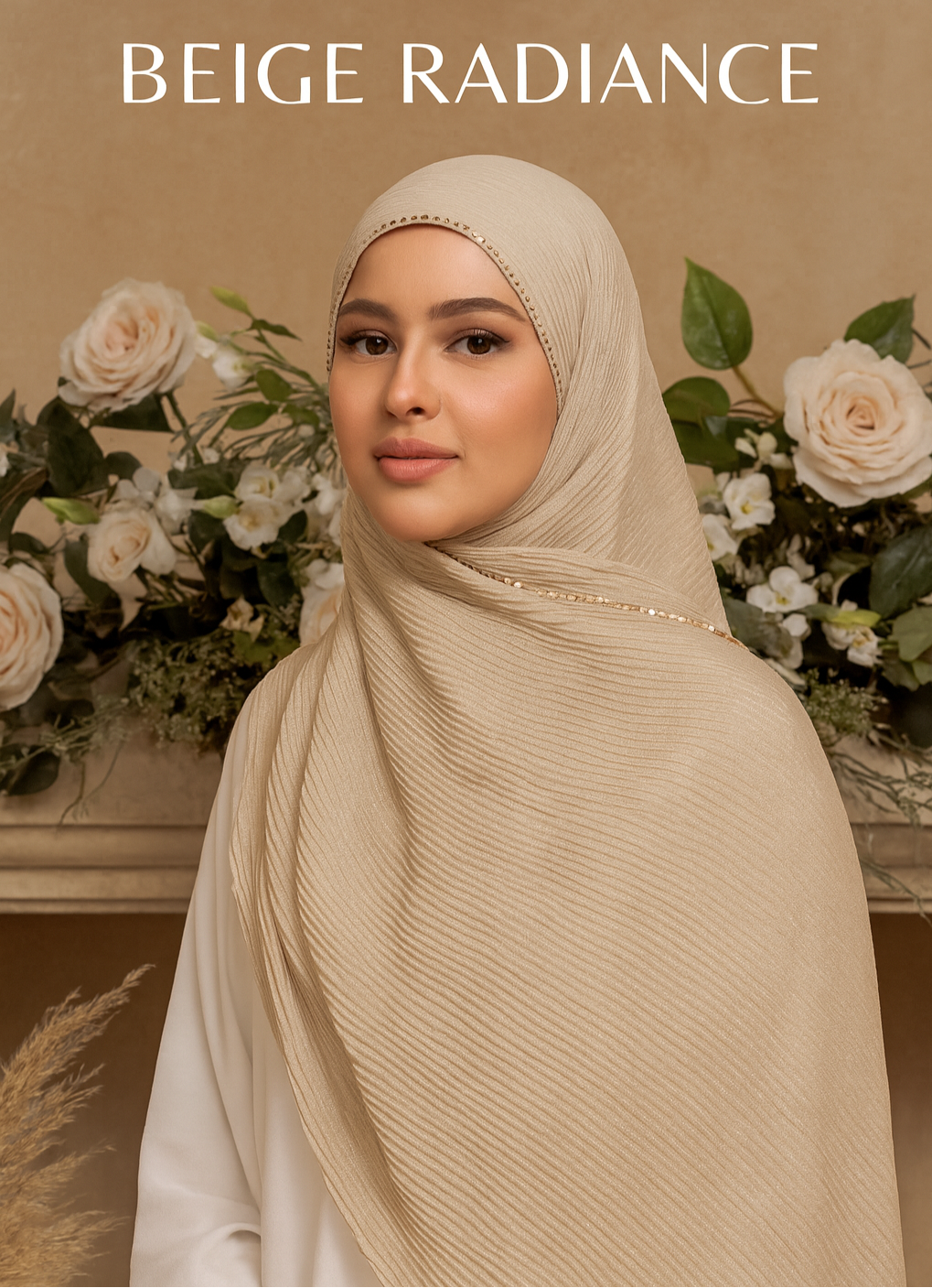 BEIGE RADIANCE-Shimmer Cotton Blend Scarf