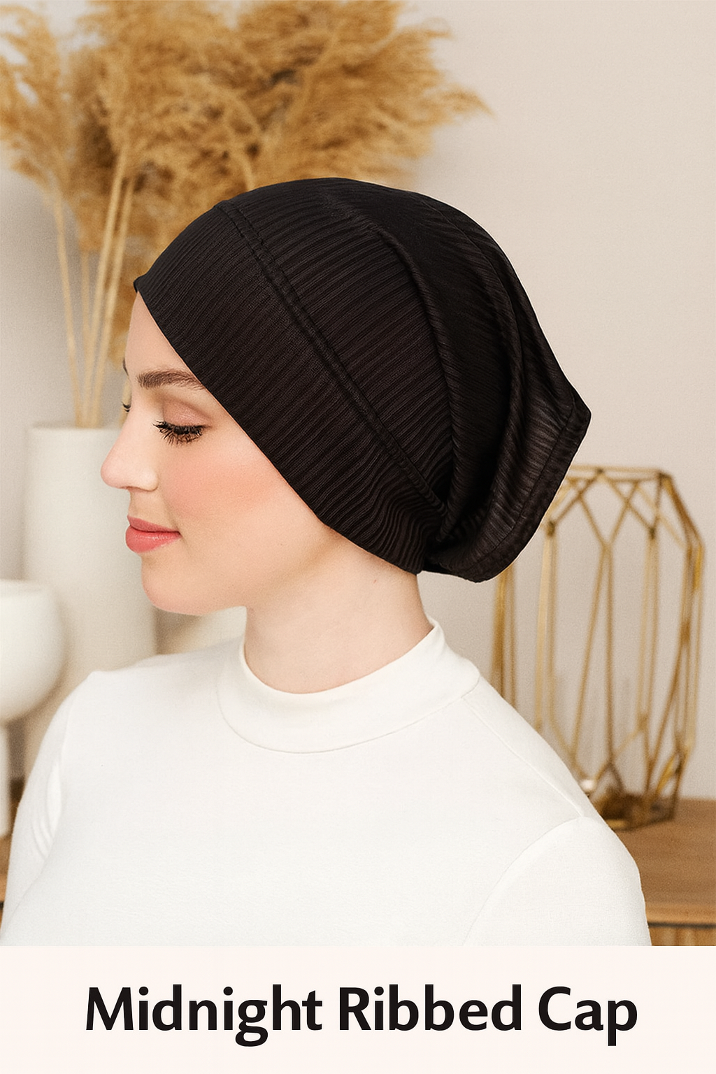 Midnight Ribbed Jersey Hijab Cap – Effortless Style & Comfort