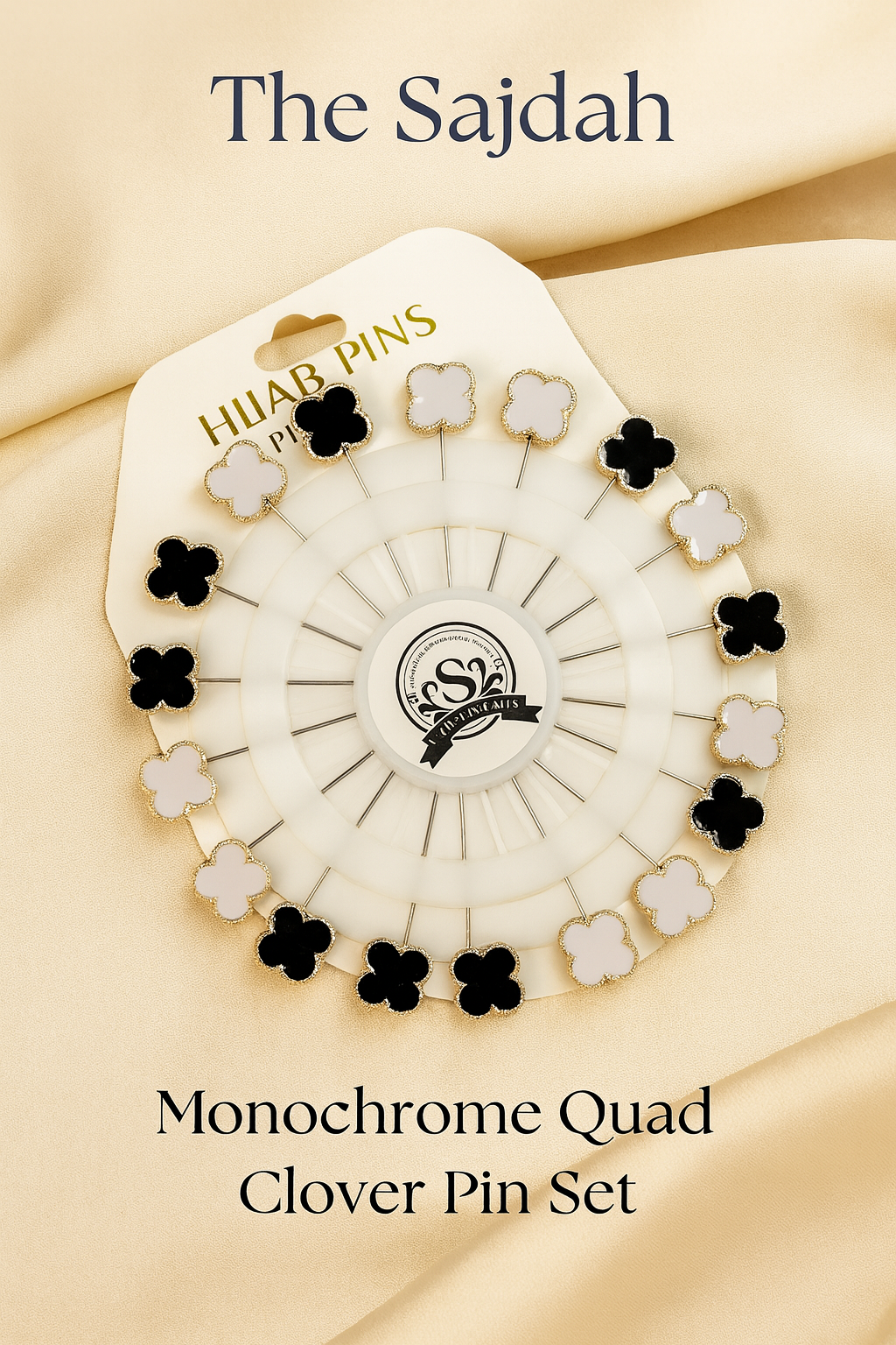 Monochrome Quad Clover-  Hijab Pins Set